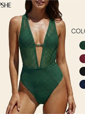 New Cupshe Sweet Pick Green Mesh Halterneck Swimsuit Set XL